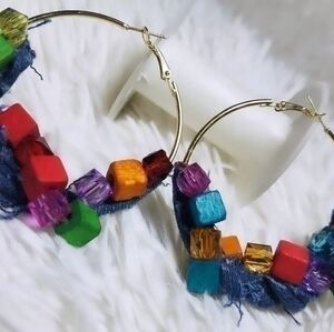 Tasty Raw Edge Denim "Melody" Hoop Earrings